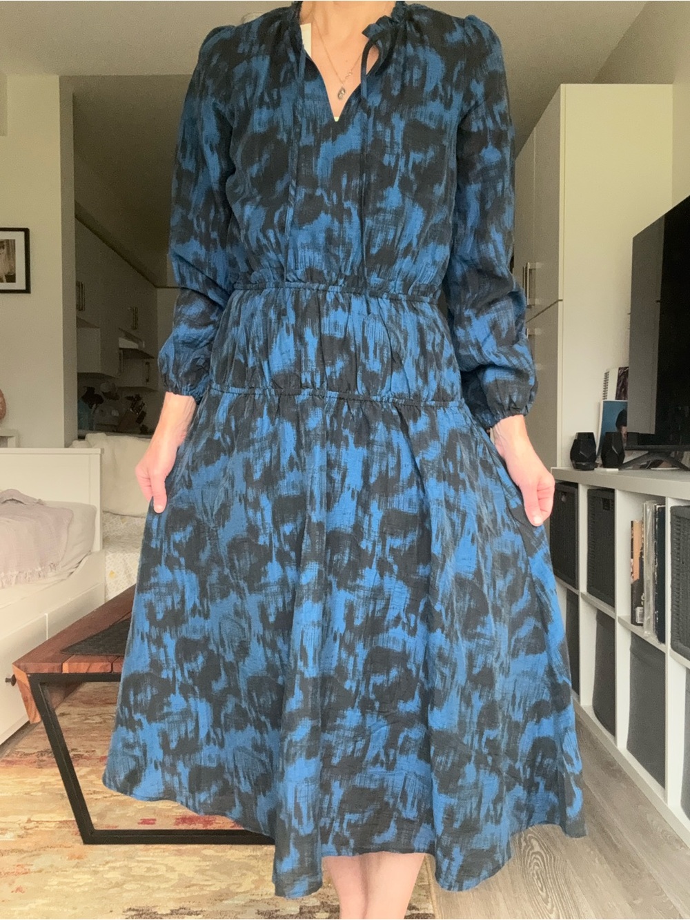 NWT Buffalo David Bitton Virlen Blue Abstract Printed Midi Dress S